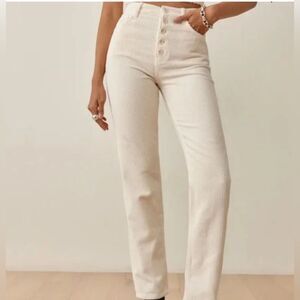 Reformation Cynthia button fly 100% organic cotton cream baggy corduroy pants 30